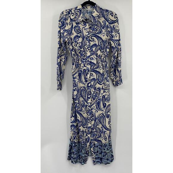Zara Navy and Cream Paisley Maxi Dress - Picture 3 of 10